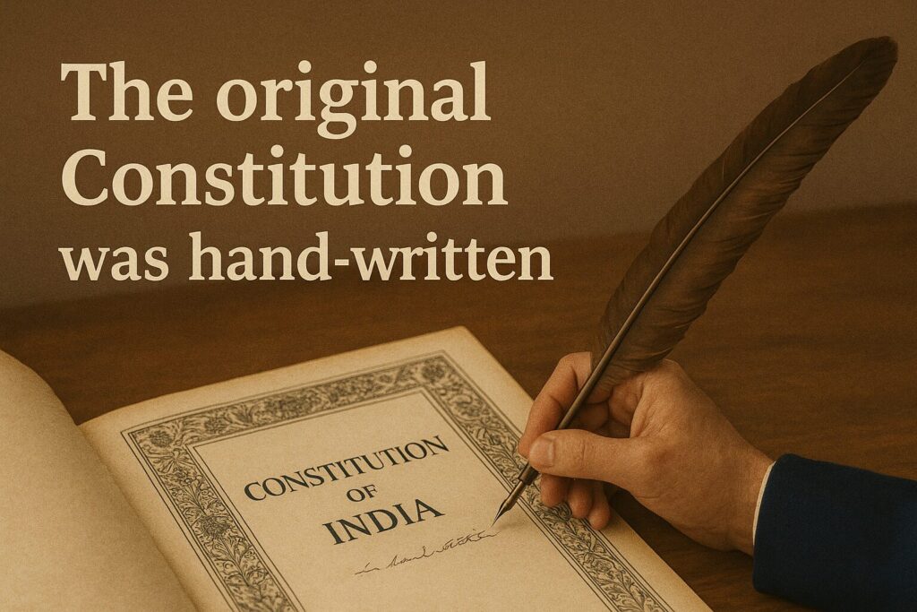 Instead of being printed, the original Constitution was hand-written